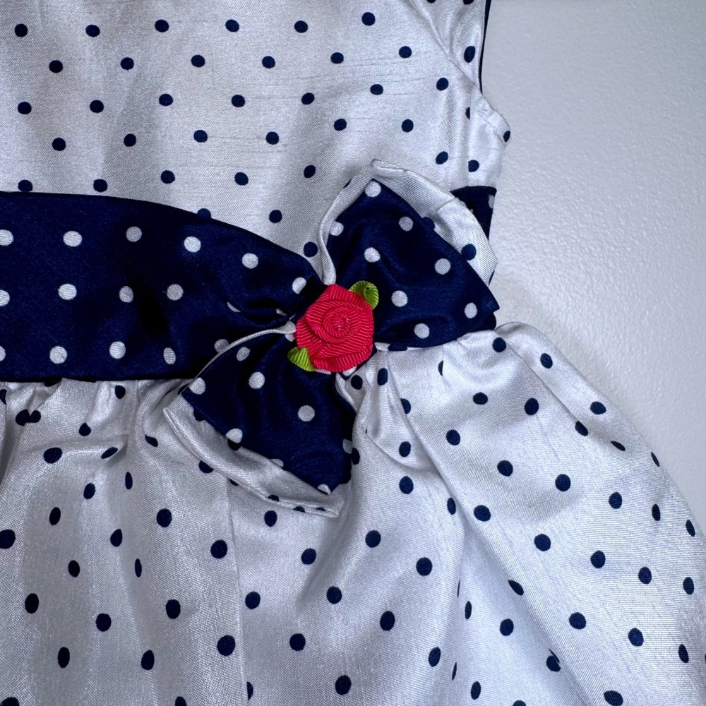 Jona Michelle Toddler Girls White Navy Polka Dot Tiered Fancy Party Dress 4T - Picture 4 of 12